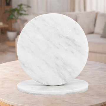 2 Round Glass Coaster - Marble White