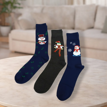 3 Pairs Pack Men's Christmas Snowman Crew Socks