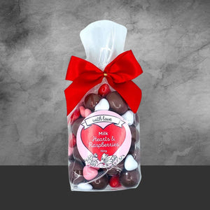 Chocamama Raspberry & Heart Ribbon Bag 150g - Tastebuds