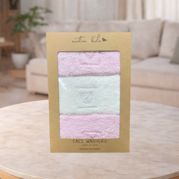 Emotion & Kids Pink Hearts & Teddy Facewasher - 3 Pack