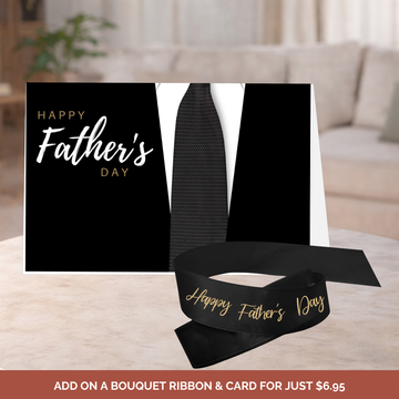 Happy Fathers Day Tie Card & Ribbon Black & Gold