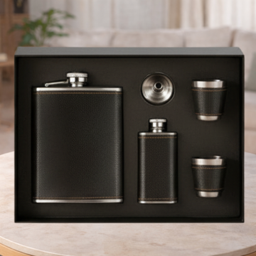 Portable Pocket Hip Flask Brown Set