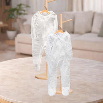 Pure Baby Essentials Grey Spot & Stripe Zip Growsuit 2 Pack