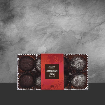 Box of Puddings on the Ritz Jamaican Rum Balls, 200g, assorted chocolate and coconut coated treats