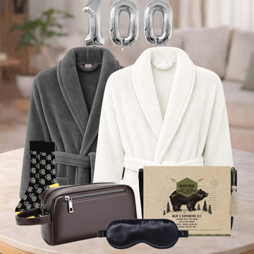 Happy 100th Plush Bathrobe & Snacks Hamper