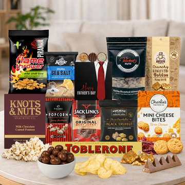 Father's Day Snack Gift Hamper for Dad by Tastebuds featuring gourmet snacks, chocolates and a free personalised greeting card.