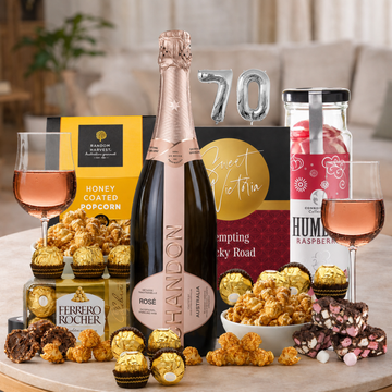 Happy 70th Ferrero Bubble & Treat birthday hamper with Chandon Rosé