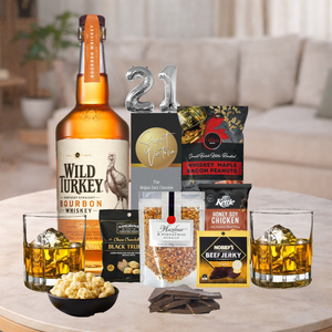 21st Birthday Bourbon Gift Hamper with premium bourbon and savoury treats