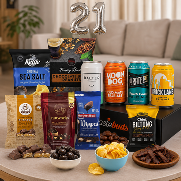 21st Birthday Craft Beer and Snack Gift Hamper with four Australian craft beers and gourmet treats