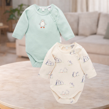 2pk Pure Baby Penguin Print Growsuit