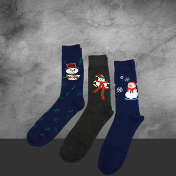 3 Pairs Pack Men's Christmas Snowman Crew Socks - Tastebuds