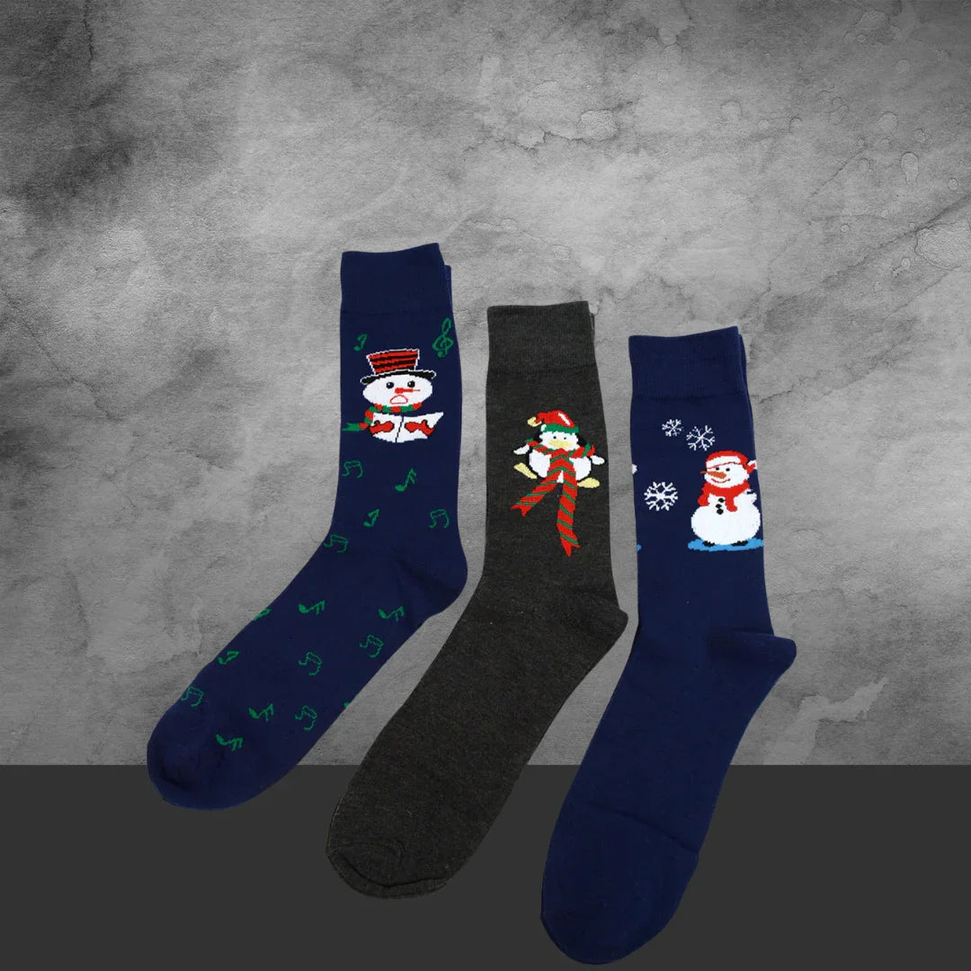 3 Pairs Pack Men's Christmas Snowman Crew Socks - Tastebuds