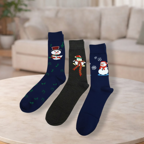 3 Pairs Pack Men's Christmas Snowman Crew Socks