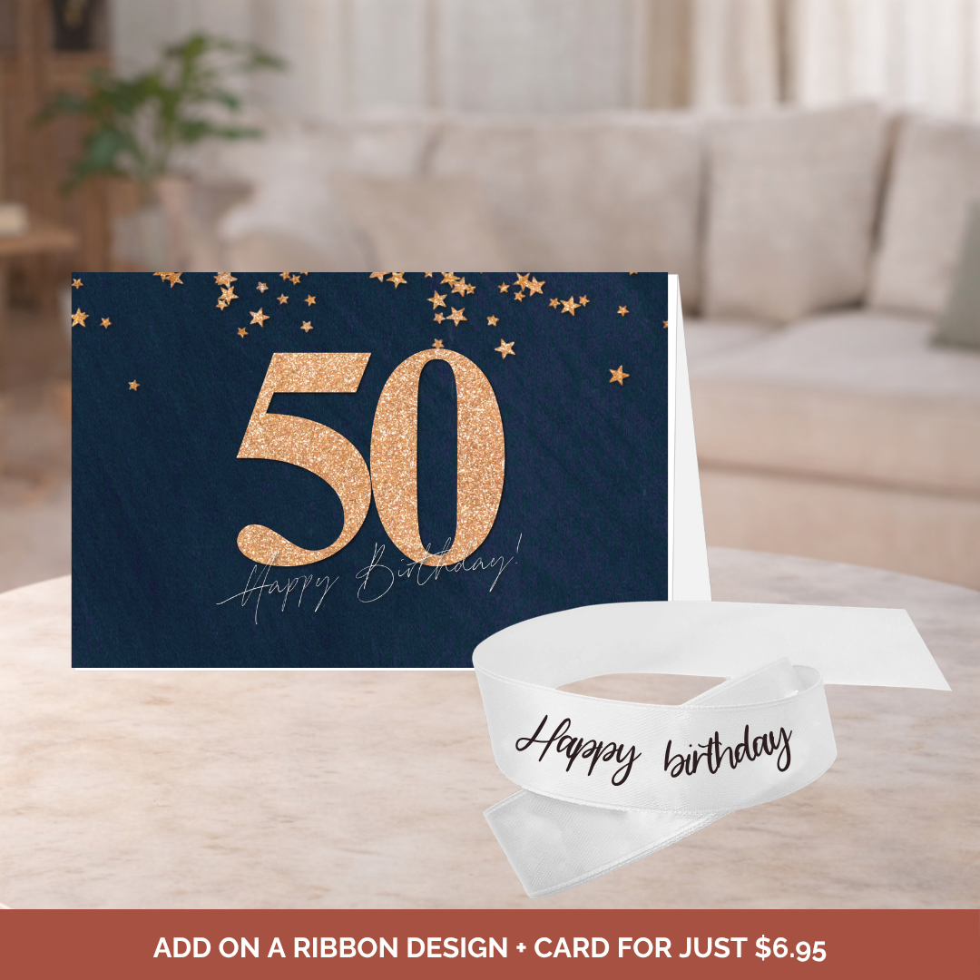 50th Birthday Card + Ribbon Bundle