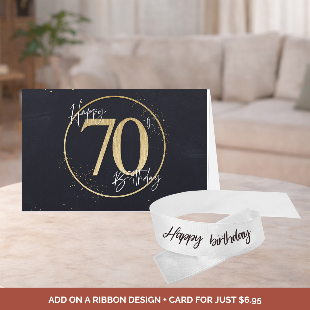 70th Birthday Card + Ribbon Bundle