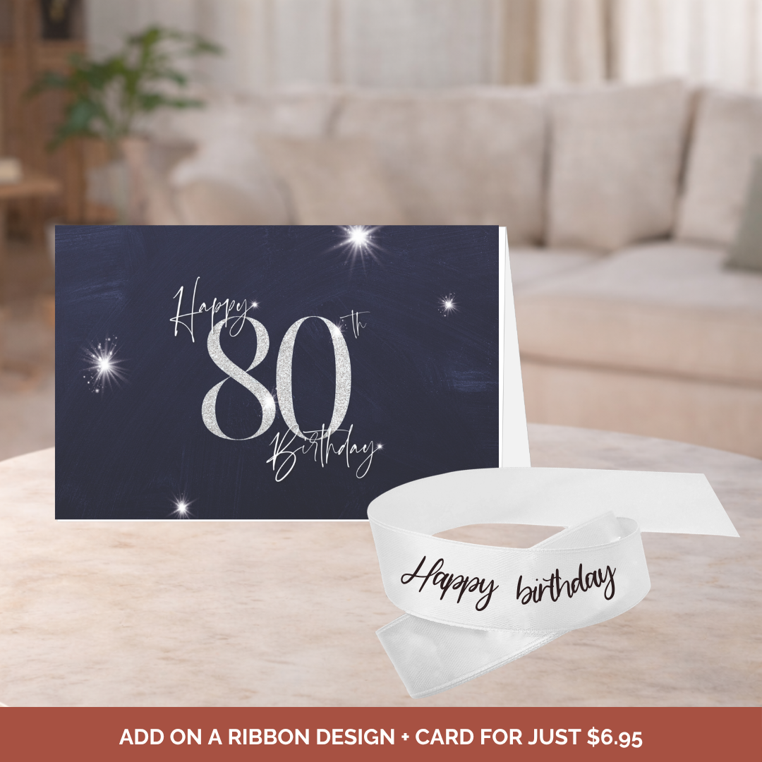 80th Birthday Card + Ribbon Bundle