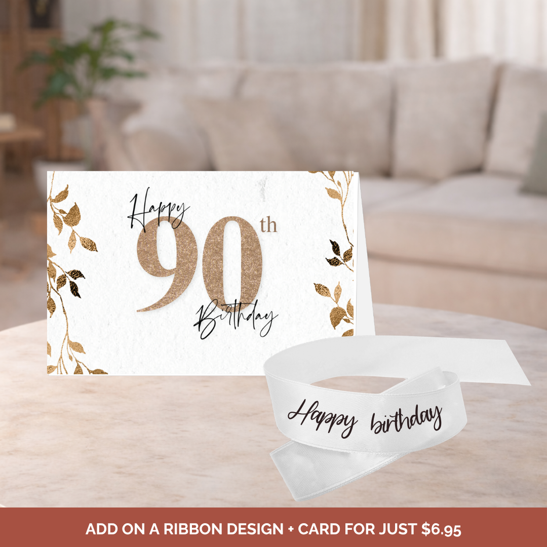 90th Birthday Card + Ribbon Bundle