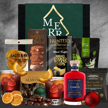  items including a bottle of Starward whiskey cocktail on a gray background.