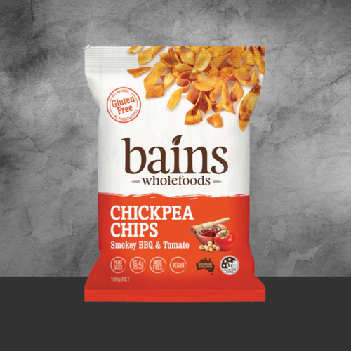 Bains Wholefoods Smokey BBQ & Tomato Chickpea Chips 100g