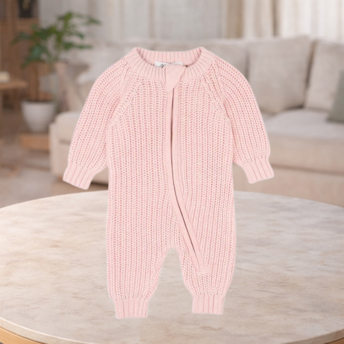 Bebe By Minihaha Pale Pink Knitted Zip Romper