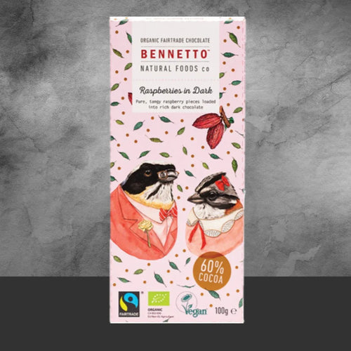 Bennetto Organic Raspberries in Dark Chocolate 100g