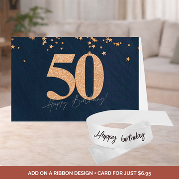 Birthday Bouquet Ribbon + 50th B'Day Card Bundle