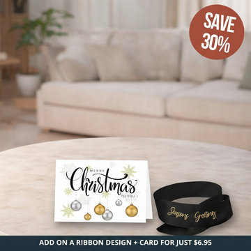 Black Seasons Greetings Ribbon + Christmas Card Bundle