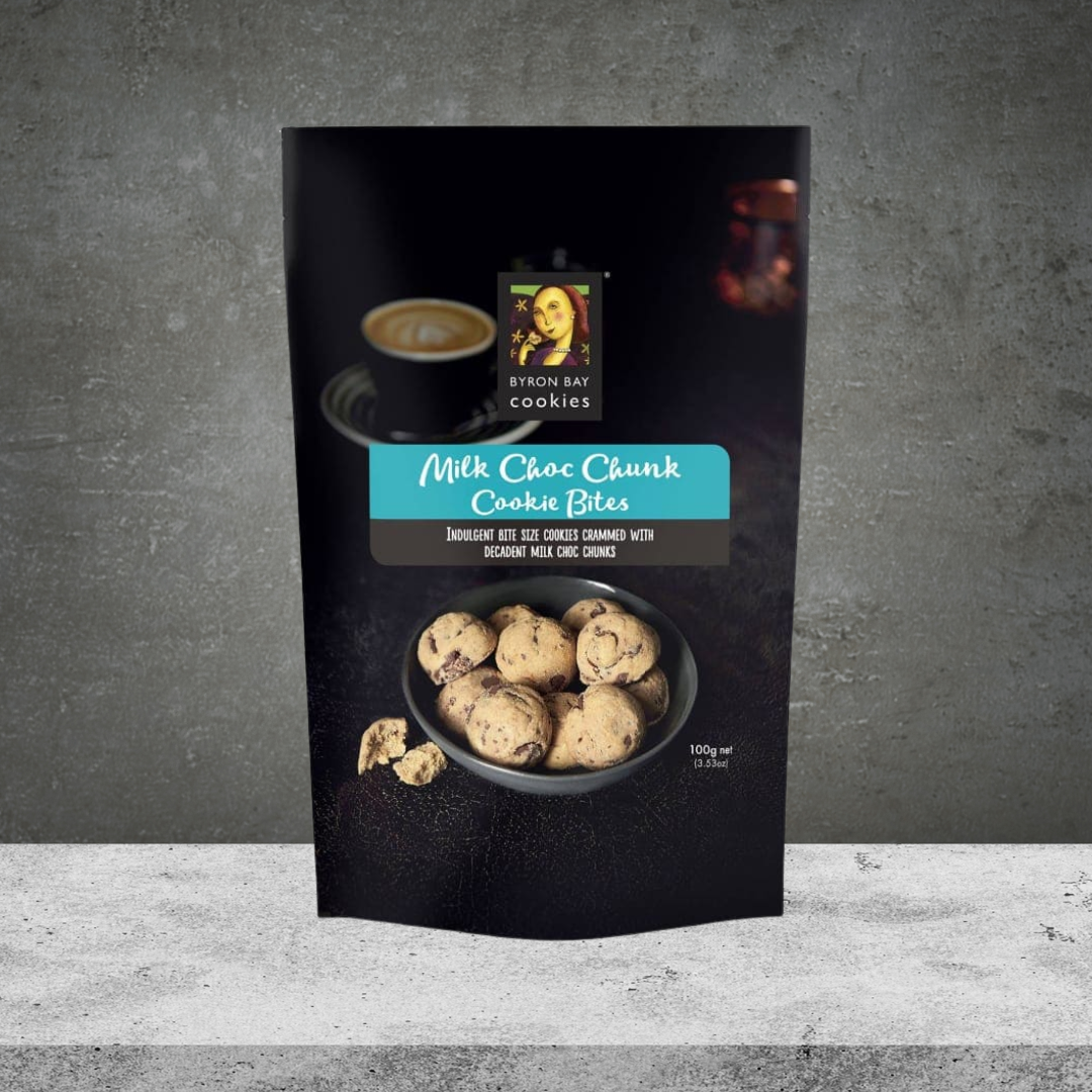 Byron Bay Cookies Milk Choc Chunk Bites Cookie Pouch 100g - Tastebuds