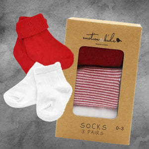 Emotion & Kids Red Socks 3pk 0-3months - Tastebuds
