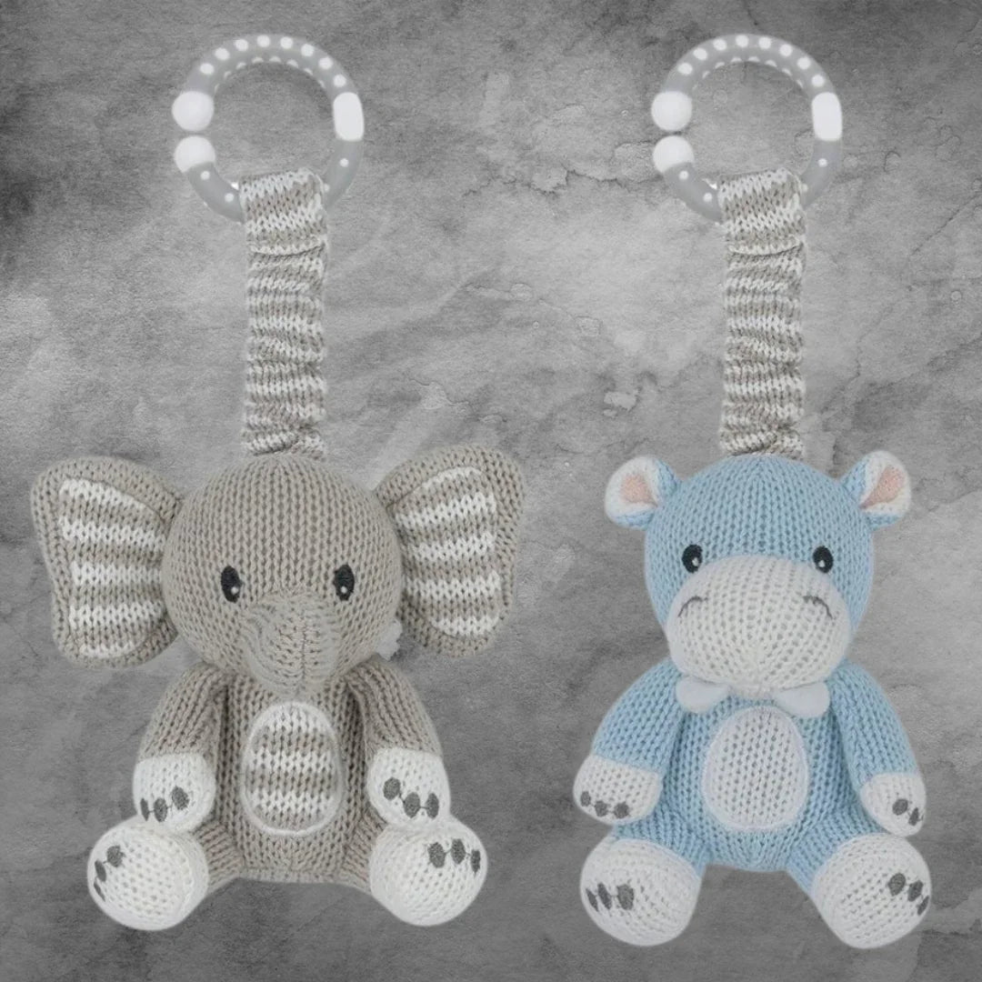 LIVING TEXTILES 2PK STROLLER TOYS - ELEPHANT & HIPPO - Tastebuds