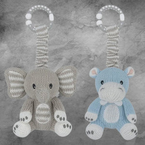 LIVING TEXTILES 2PK STROLLER TOYS - ELEPHANT & HIPPO - Tastebuds