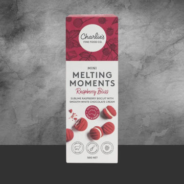 Charlie's Cookies Mini Raspberry White Choc Melting Moments 50g - Tastebuds