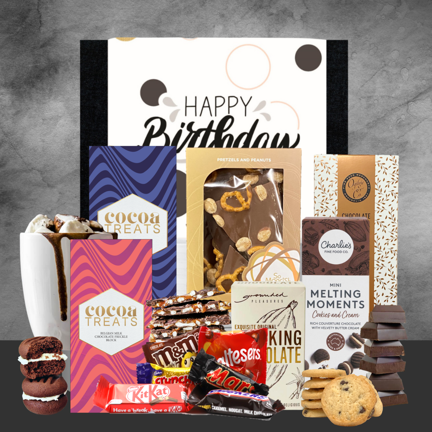 birthday gift hamper with chocolate