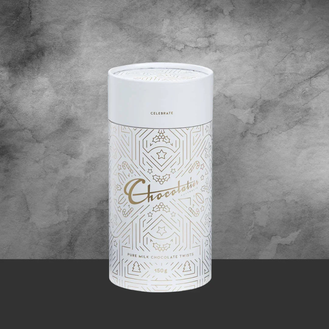 Chocolatier Pure Milk Chocolate Twists Canister 150g Xmas - Tastebuds