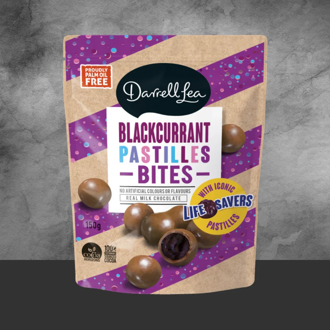 Darrell Lea Chocolate Coated Blackcurrant Pastilles Balls 150g - Tastebuds