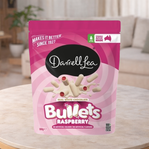 Darrell Lea White Chocolate Raspberry Bullets 180g