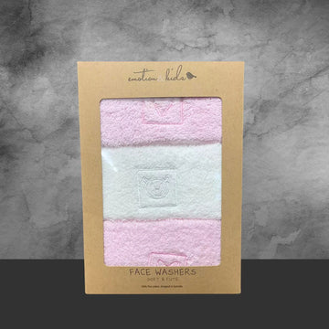 Emotion & Kids Pink Hearts & Teddy Facewasher - 3 Pack - Tastebuds