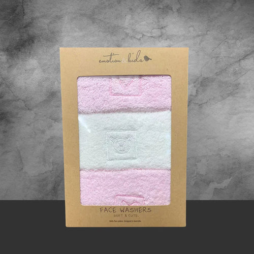 Emotion & Kids Pink Hearts & Teddy Facewasher - 3 Pack