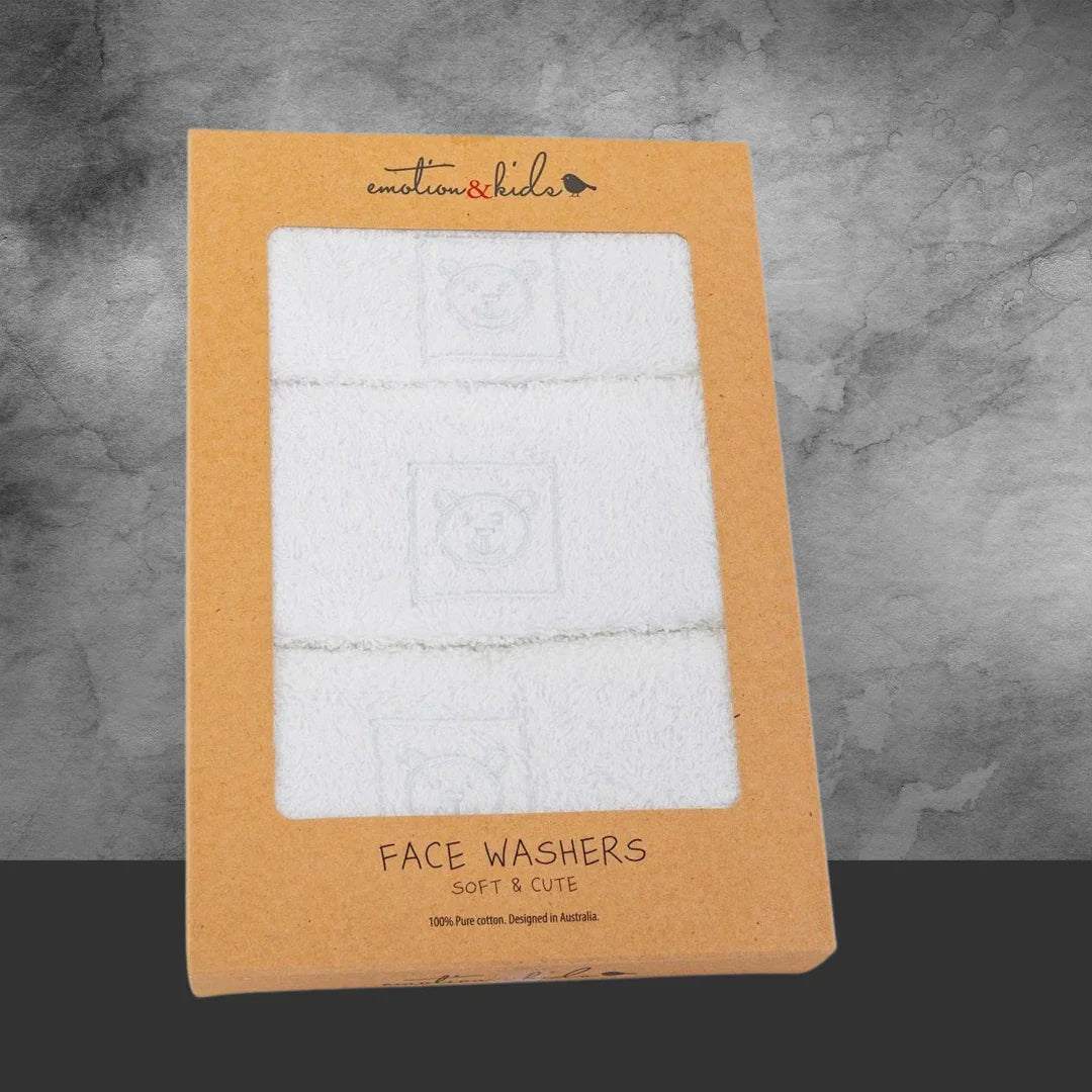 Emotion & Kids White Teddy Bear Face Washers 3 Pack - Tastebuds