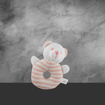 Emotion & Kids White and Pink Stripe Bear Rattle - Tastebuds