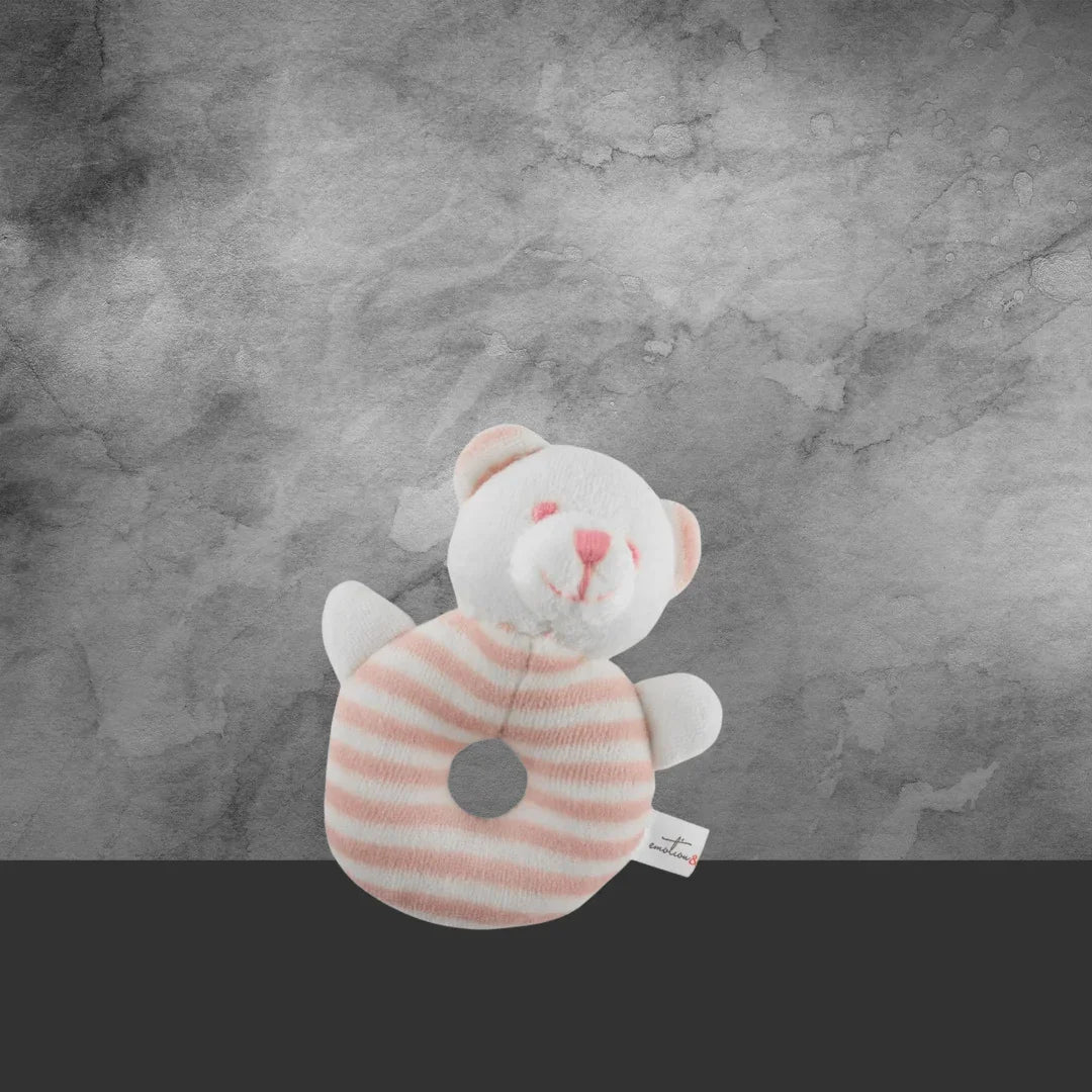 Emotion & Kids White and Pink Stripe Bear Rattle - Tastebuds