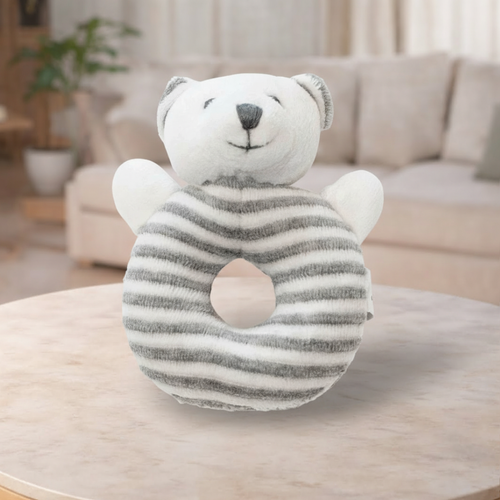 Emotion & Kids White And Grey Stripe Bear Rattle