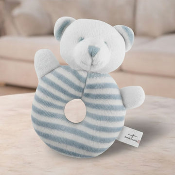 Emotion & Kids White and Blue Stripe Bear Rattle