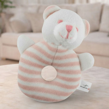 Emotion & Kids White and Pink Stripe Bear Rattle
