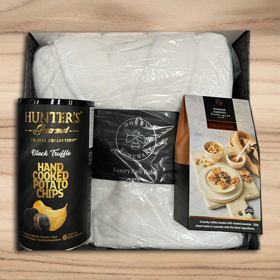 Happy 100th Plush Bathrobe & Snacks Hamper - Tastebuds
