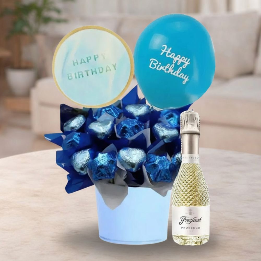 Happy Birthday Blue Prosecco Chocolate Bouquet