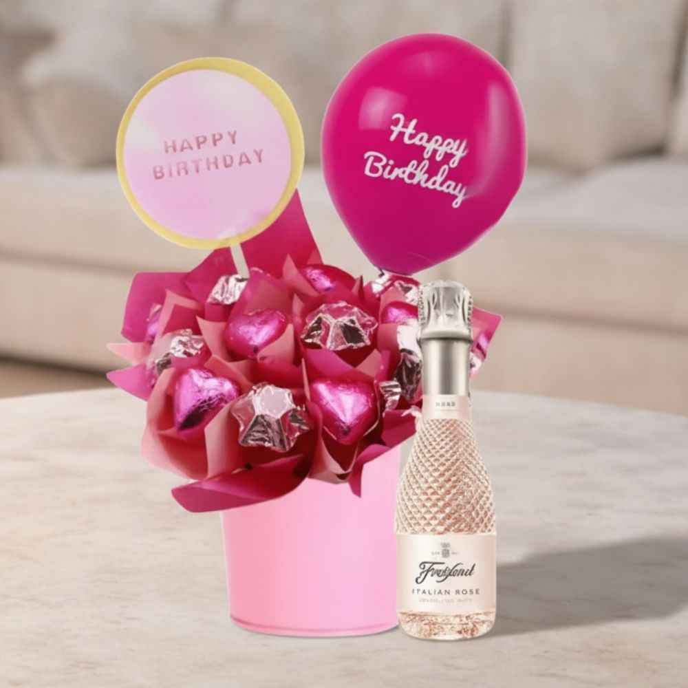 Happy Birthday Pink Rose Chocolate Bouquet