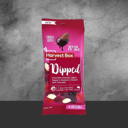 Harvest Box Dipped Raspberry Dark Choc Almonds 40g