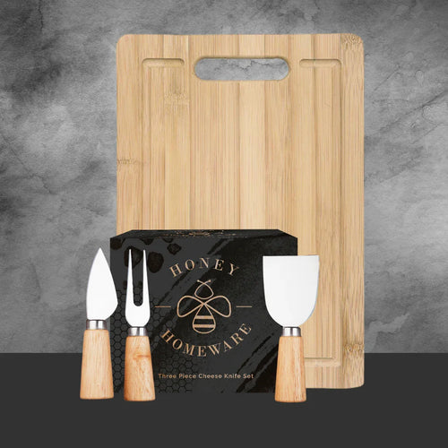 Honey Homeware 3 Piece Cheeseboard Set with Cheese Knives
