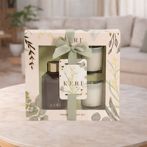 Keri Fragrance Candle & Diffuser Gift Set Vanilla & Peach Blossom